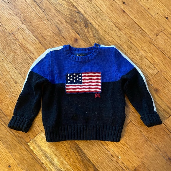 Baby Polo by Ralph Lauren American Flag Knit RL Blue and Black Sweater 12M - Picture 1 of 3